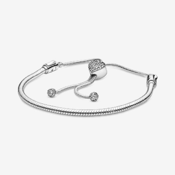 Moments Pave Heart Clasp Snake Chain Slider Bracelet Pandora CA