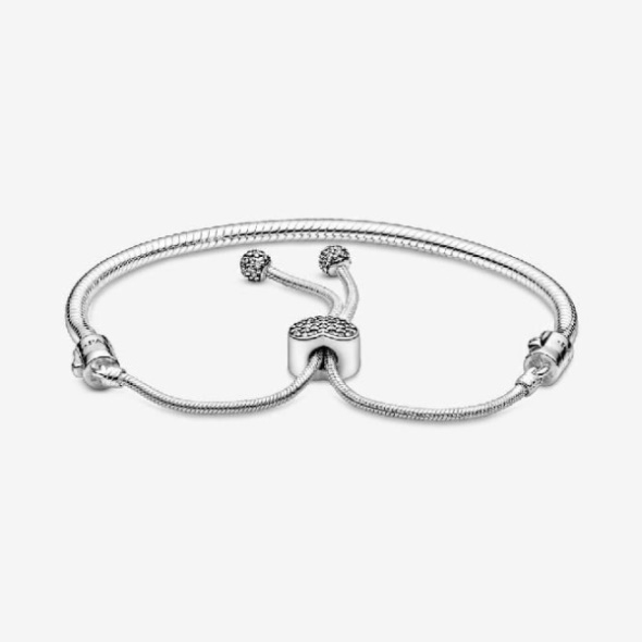 Moments Pave Heart Clasp Snake Chain Slider Bracelet Pandora CA