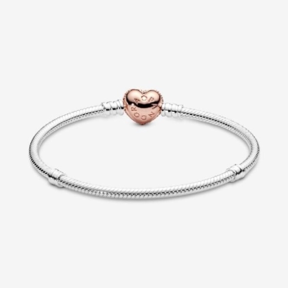 Moments Pave Heart Pandora CA Clasp Snake Chain Bracelet