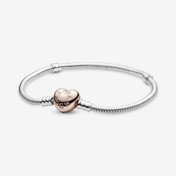 Moments Rose Brand Pandora CA Heart Clasp Snake Chain Bracelet