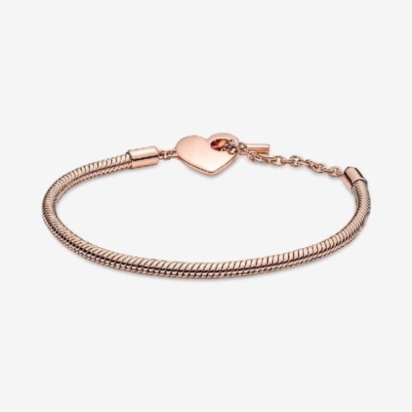 Moments Rose Heart T-Bar Snake Chain Bracelet Pandora CA