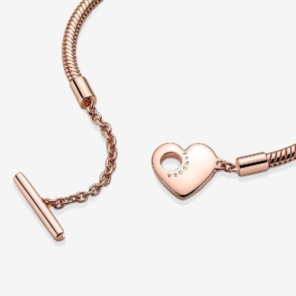Moments Rose Heart T-Bar Snake Chain Bracelet Pandora CA