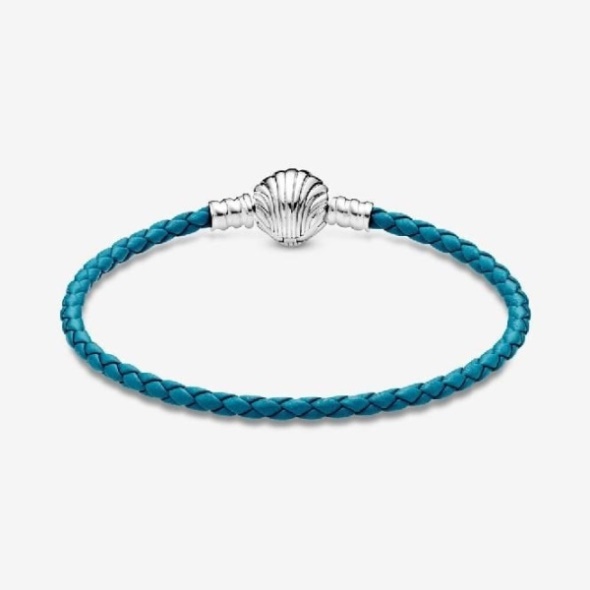 Moments Seashell Clasp Turquoise Braided Leather Bracelet Pandora CA