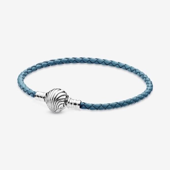 Moments Seashell Clasp Turquoise Pandora CA Braided Leather Bracelet