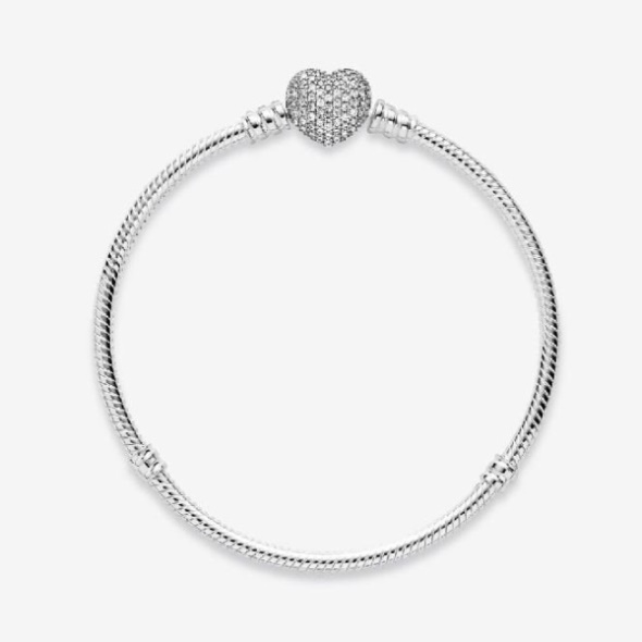 Moments Sparkling Pandora CA Brand Heart Pave Clasp Snake Chain Bracelet