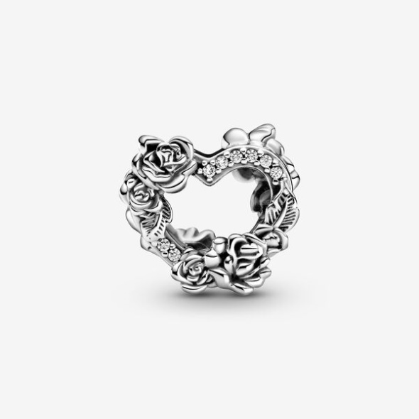 Open Heart Rose Flowers Charm Pandora CA