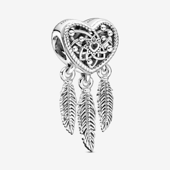 Openwork Heart Three Feathers Dreamcatcher Charm Pandora CA