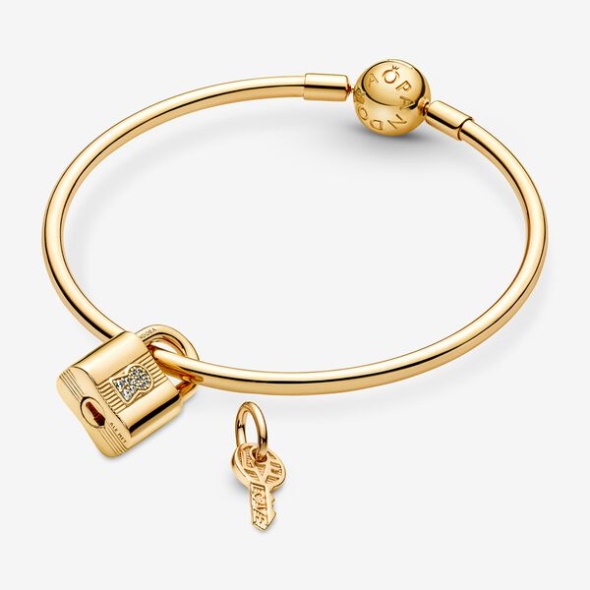 Padlock Key Dangle Charm Pandora CA Gold Plated