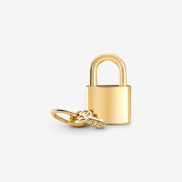 Padlock Key Dangle Charm Pandora CA Gold Plated