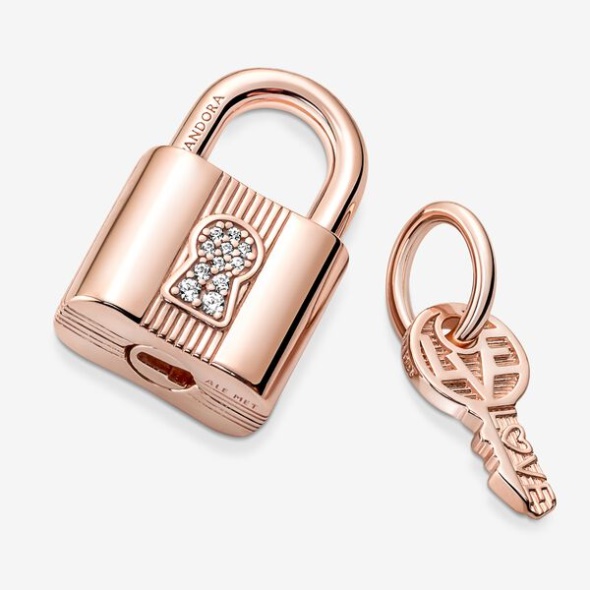 Padlock Key Dangle Charm Pandora CA Rose Gold Plated