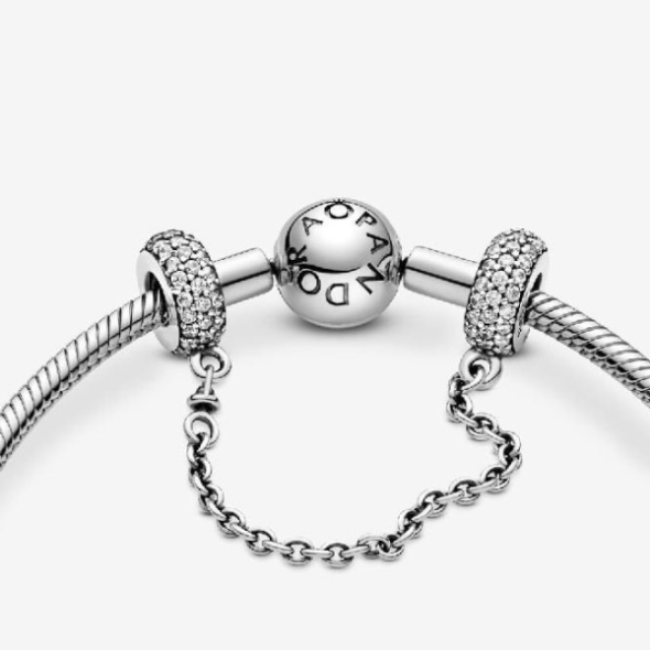 Pandora CA Brand Sparkling Pave Safety Chain Charm