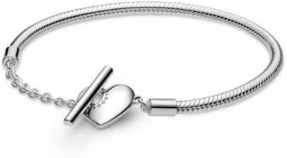 Pandora CA Jewelry Heart Snake Chain T bar Bracelet in Sterling Silver