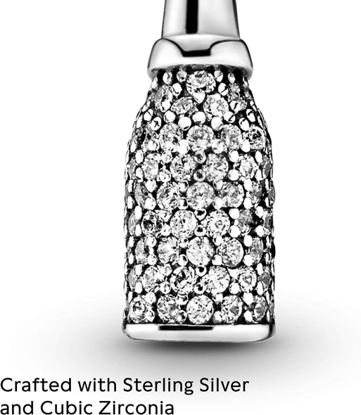 Pandora CA Jewelry Sparkling Wine Bottle Dangle Cubic Zirconia Charm in Sterling Silver