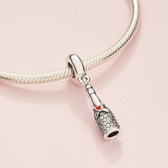 Pandora CA Jewelry Sparkling Wine Bottle Dangle Cubic Zirconia Charm in Sterling Silver