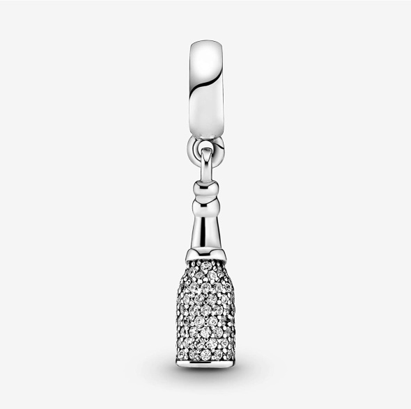 Pandora CA Jewelry Sparkling Wine Bottle Dangle Cubic Zirconia Charm in Sterling Silver