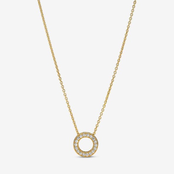 Pandora CA Logo Pave Circle Collier Necklace Gold Plated