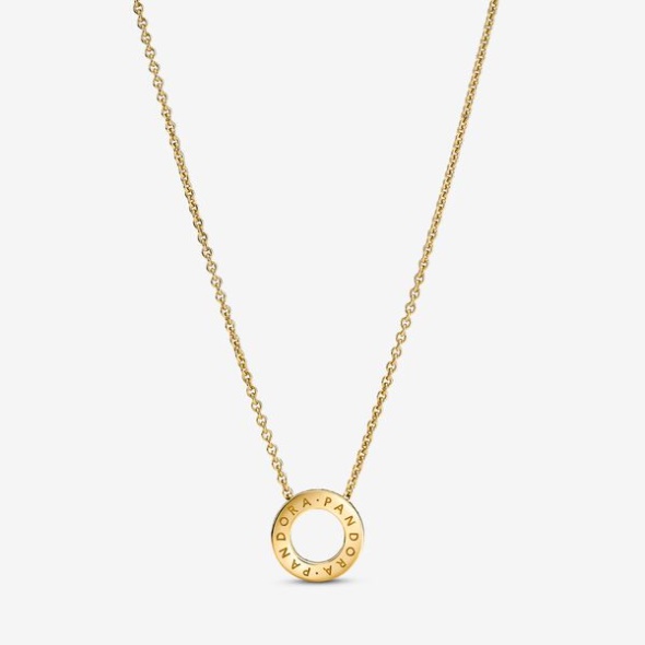 Pandora CA Logo Pave Circle Collier Necklace Gold Plated