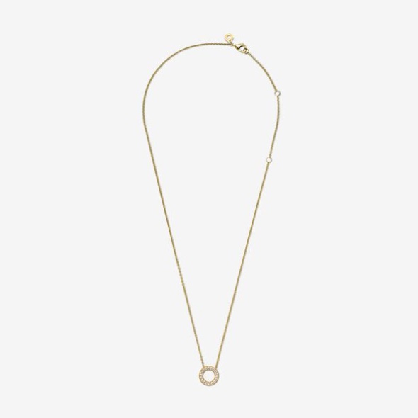 Pandora CA Logo Pave Circle Collier Necklace Gold Plated