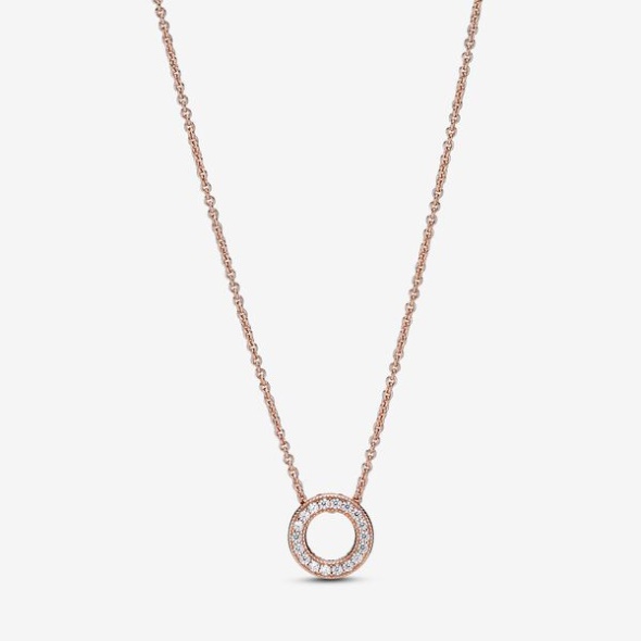 Pandora CA Logo Pave Circle Collier Necklace Rose Gold Plated