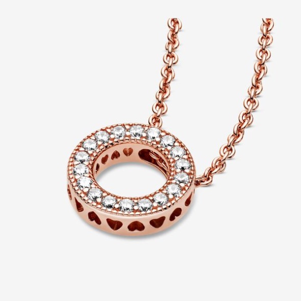 Pandora CA Logo Pave Circle Collier Necklace Rose Gold Plated