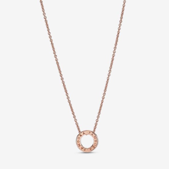 Pandora CA Logo Pave Circle Collier Necklace Rose Gold Plated