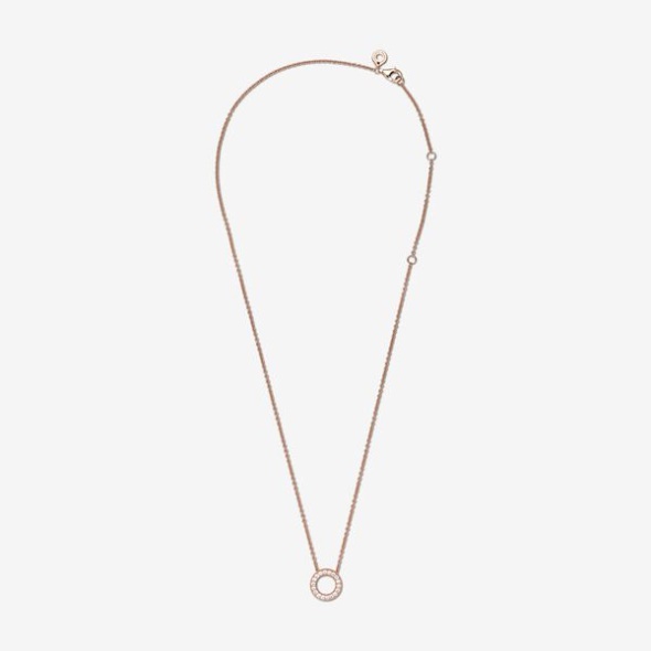 Pandora CA Logo Pave Circle Collier Necklace Rose Gold Plated