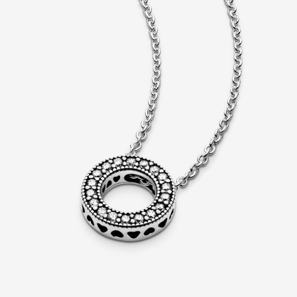 Pandora CA Logo Pave Circle Collier Necklace Sterling Silver