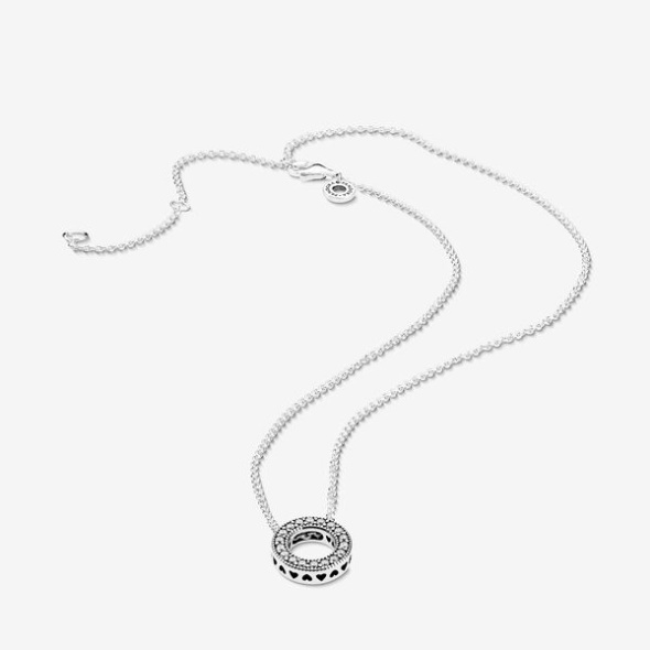 Pandora CA Logo Pave Circle Collier Necklace Sterling Silver