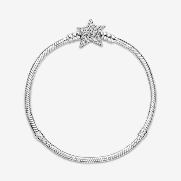 Pandora CA Moments Asymmetric Star Clasp Snake Chain Bracelet