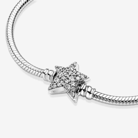 Pandora CA Moments Asymmetric Star Clasp Snake Chain Bracelet