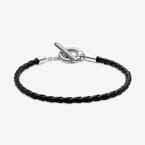 Pandora CA Moments Braided Leather T-Bar Bracelet