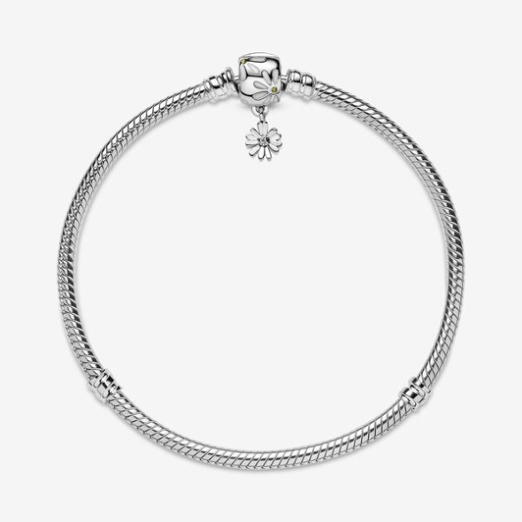 Pandora CA Moments Daisy Flower Clasp Snake Chain Bracelet