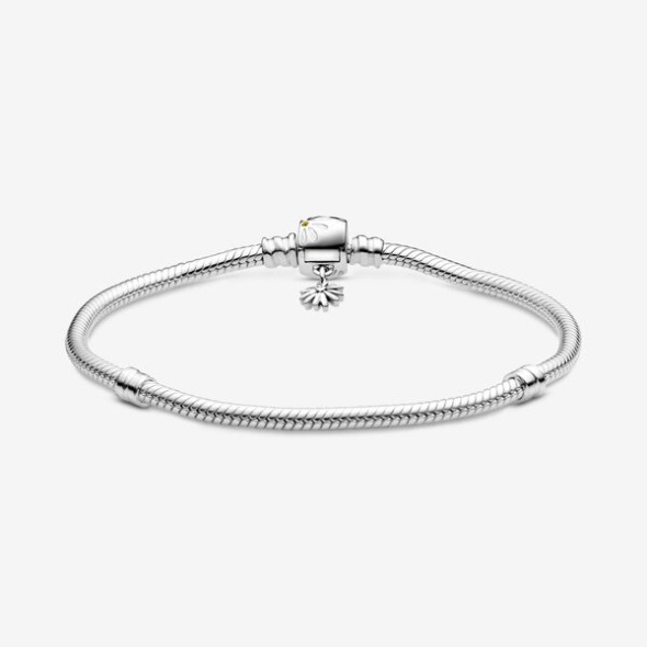 Pandora CA Moments Daisy Flower Clasp Snake Chain Bracelet
