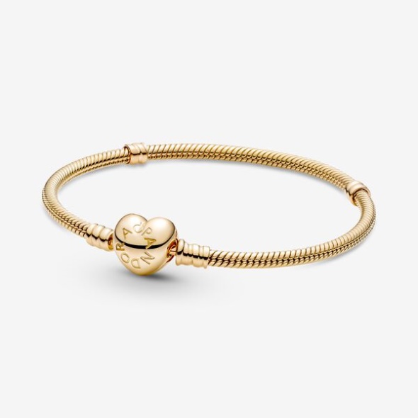 Pandora CA Moments Heart Clasp Snake Chain Bracelet Gold