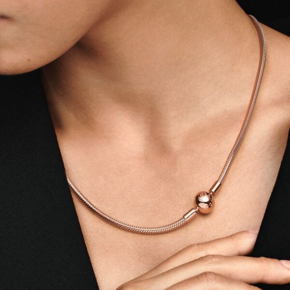 Pandora CA Moments Snake Chain Necklace Rose Gold Plated