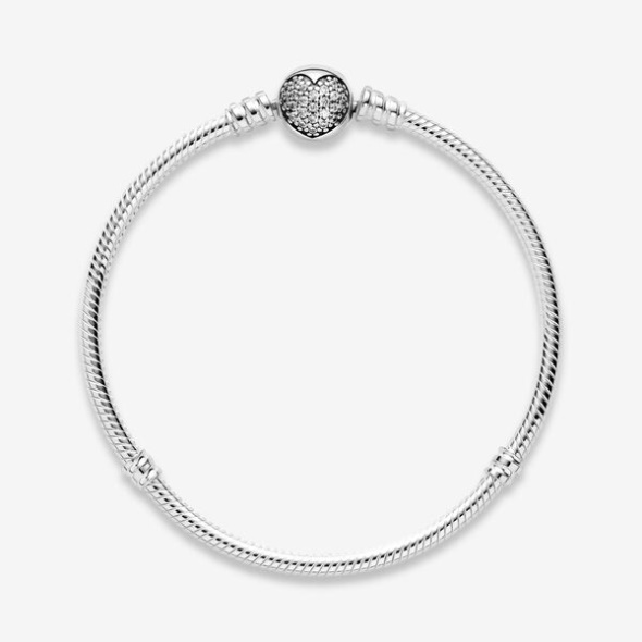 Pandora CA Moments Sparkling Heart Clasp Snake Chain Bracelet
