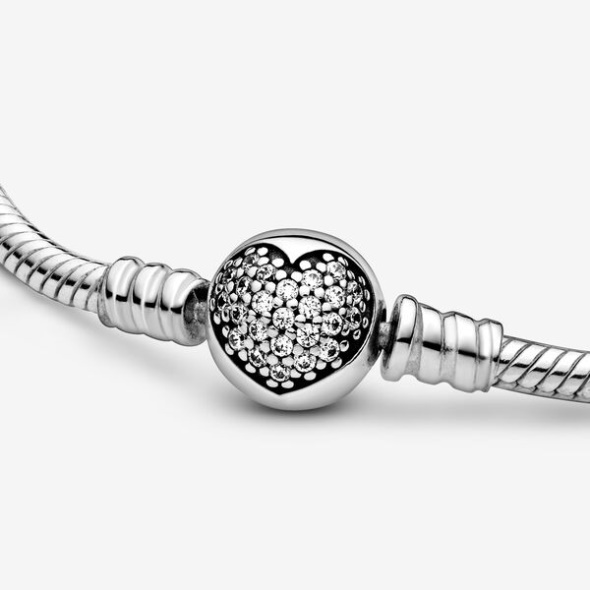 Pandora CA Moments Sparkling Heart Clasp Snake Chain Bracelet