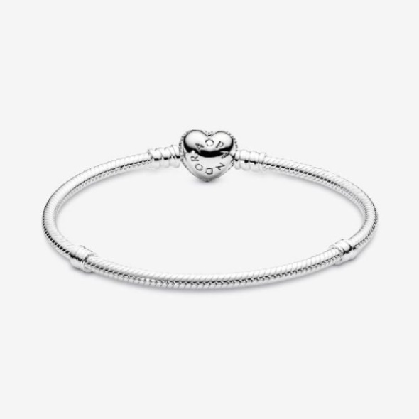 Pandora CA Moments Sparkling Heart Pave Clasp Snake Chain Bracelet