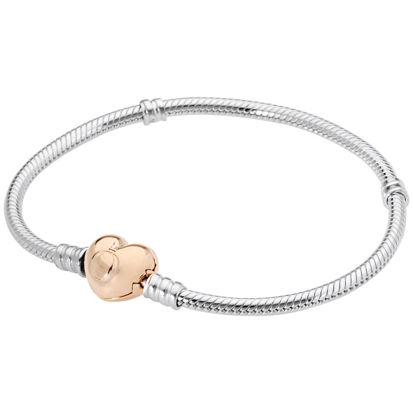 Pandora CA Moments Women Snake Chain Charm Bracelet with Heart Clasp