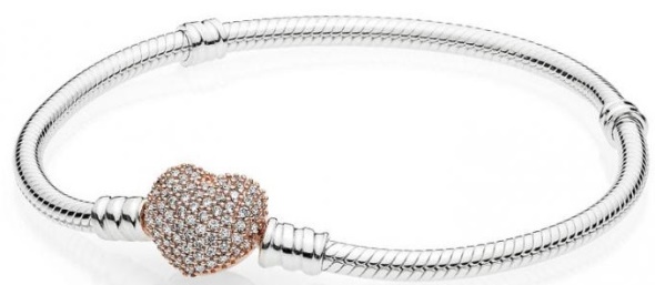 Pandora CA Moments Women Snake Chain Charm Bracelet with Pave Heart Clasp New