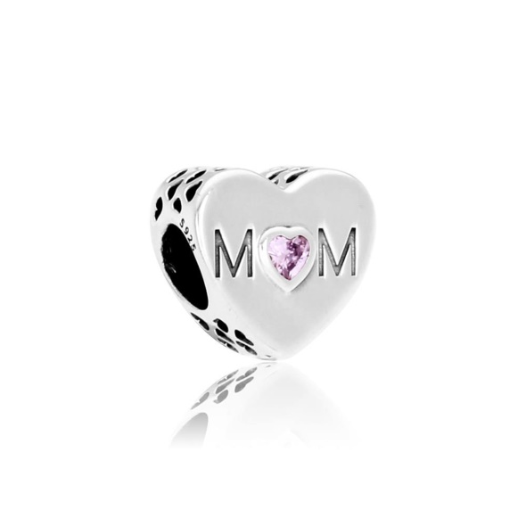 Pandora CA Mother Heart Charm with Purple Cubic Zirconia