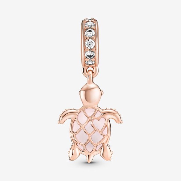 Pandora CA Murano Glass Pink Sea Turtle Dangle Charm