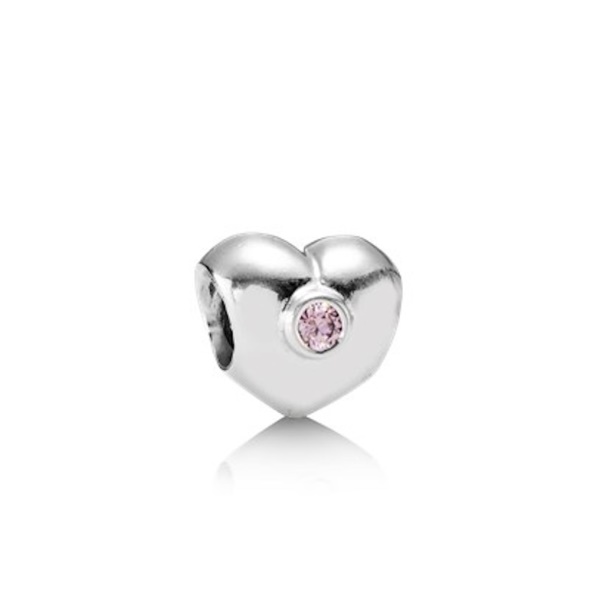 Pandora CA Retired Sterling Silver Heart Bead with Pink Zirconia