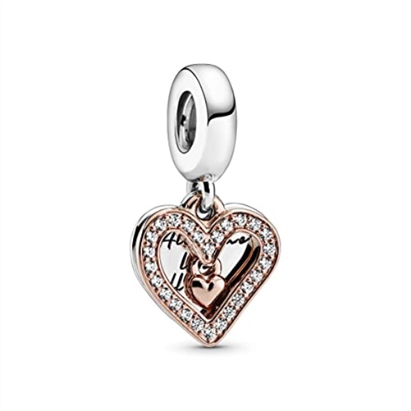 Pandora CA Rose Gold Sparkling Freehand Heart Dangle Charm