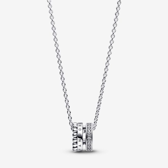 Pandora CA Signature Logo Pave Beads Pendant Necklace