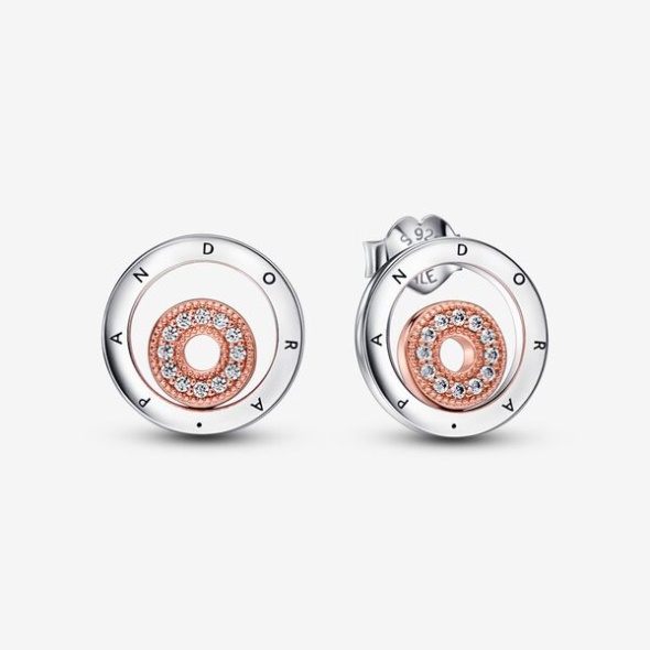 Pandora CA Signature Two-Tone Logo Circles Stud Earrings