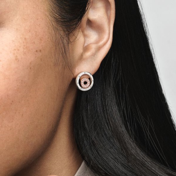 Pandora CA Signature Two-Tone Logo Circles Stud Earrings