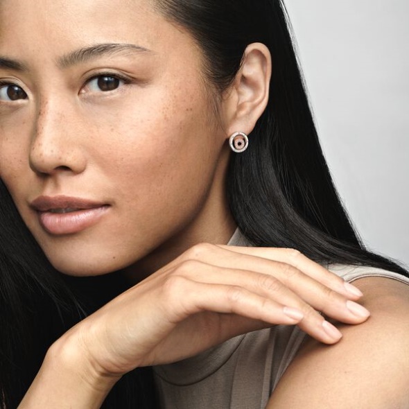 Pandora CA Signature Two-Tone Logo Circles Stud Earrings