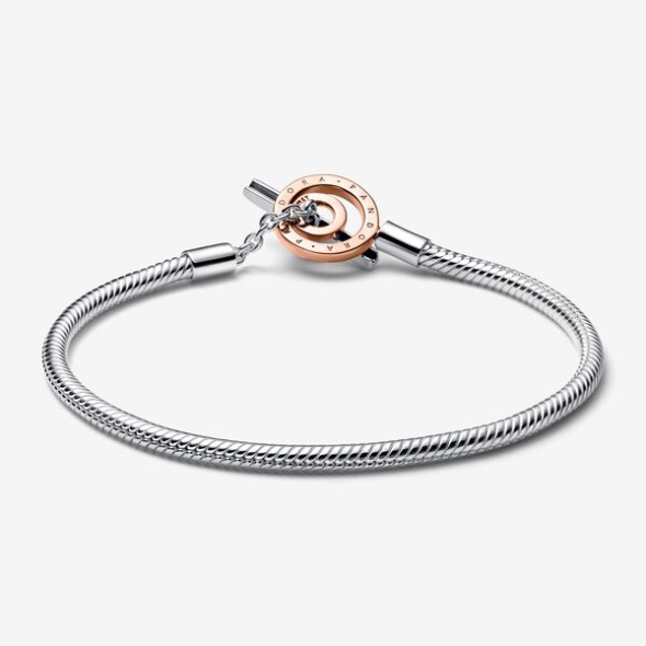 Pandora CA Signature Two-Tone Logo T-Bar Snake Chain Bracelet
