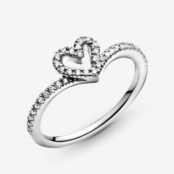 Pandora CA Sparkling Wishbone Heart Ring